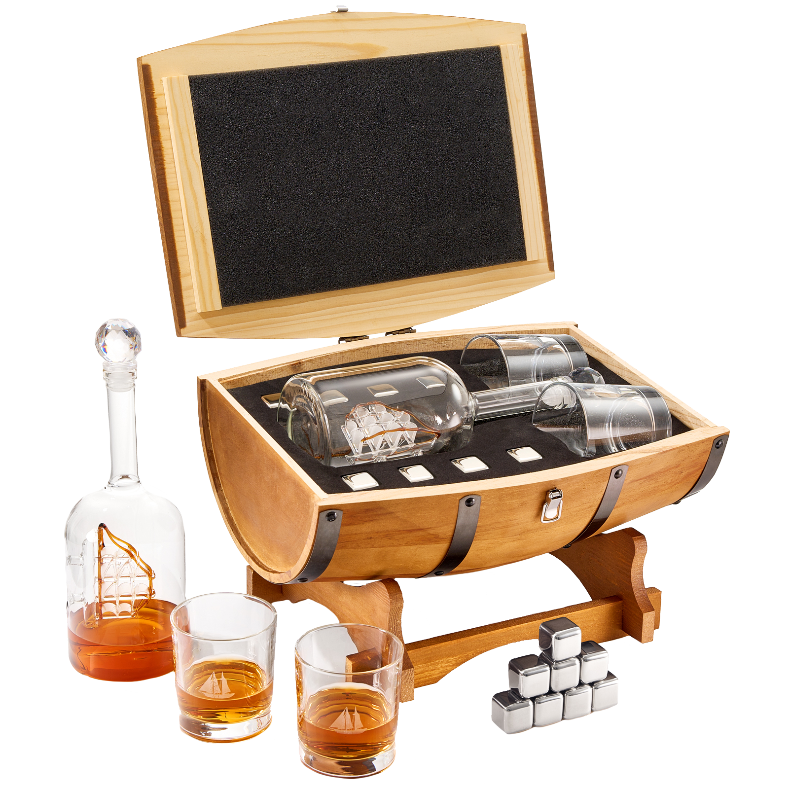 Antique Ship Decanter Set with Storage Box